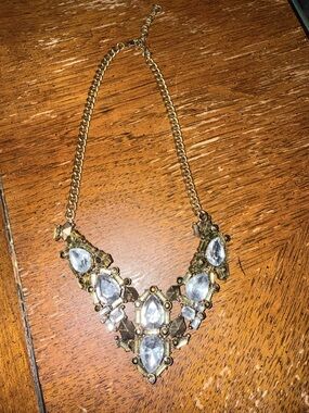 Statement Gold-Tone Crystal Bib Necklace - Clear